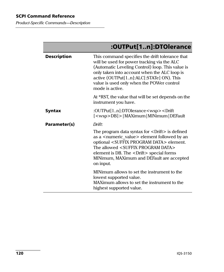 Output[1..n]:dtolerance | EXFO IQS-3150 Variable Attenuator for IQS-500/600 User Manual | Page 126 / 161