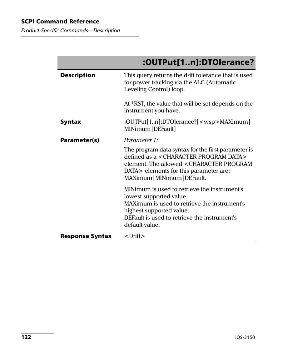 Output[1..n]:dtolerance | EXFO IQS-3150 Variable Attenuator for IQS-500/600 User Manual | Page 128 / 161