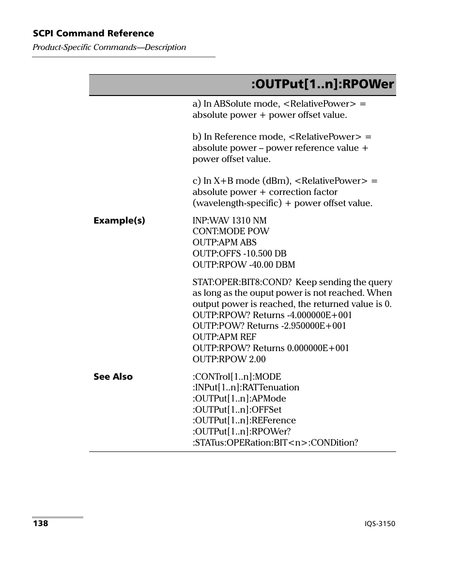 Output[1..n]:rpower | EXFO IQS-3150 Variable Attenuator for IQS-500/600 User Manual | Page 144 / 161