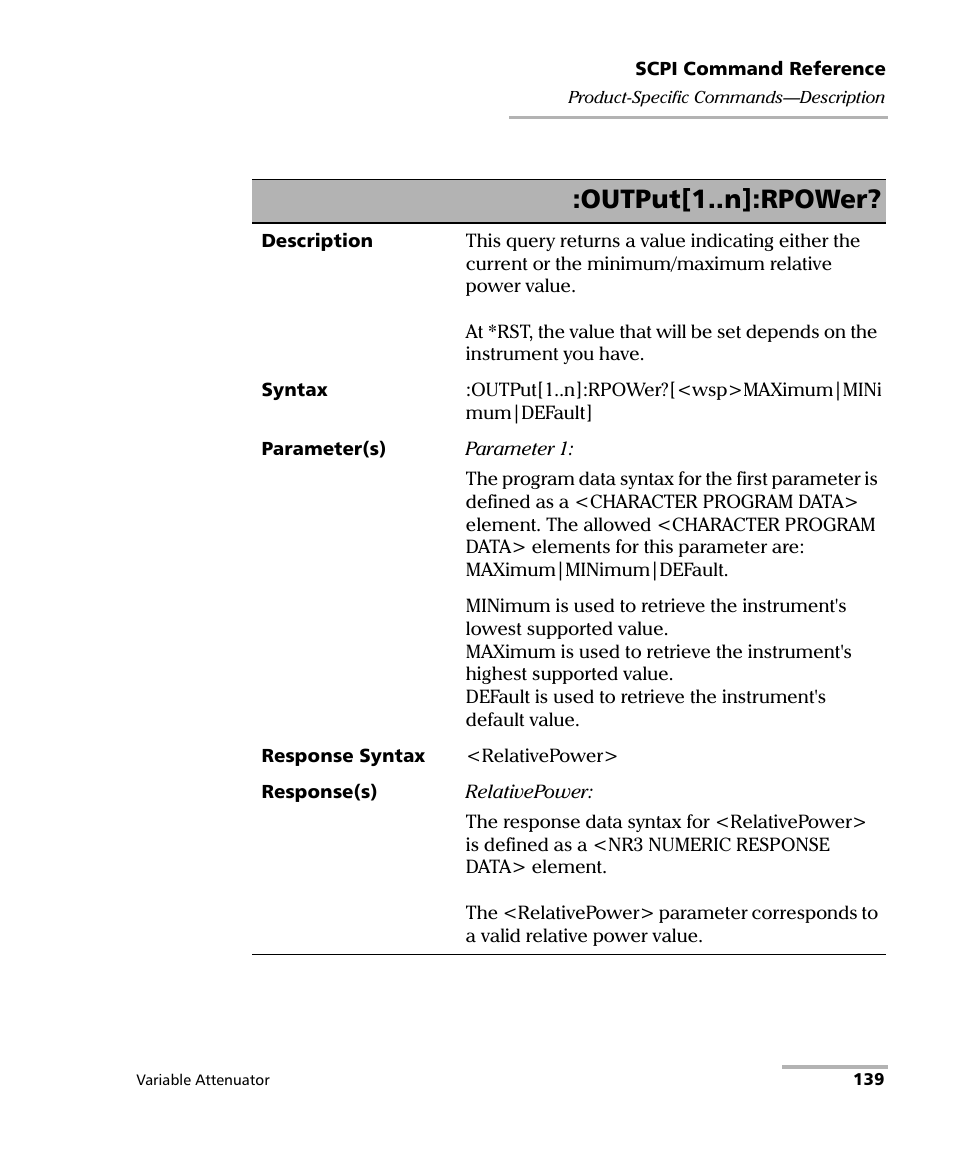 Output[1..n]:rpower | EXFO IQS-3150 Variable Attenuator for IQS-500/600 User Manual | Page 145 / 161