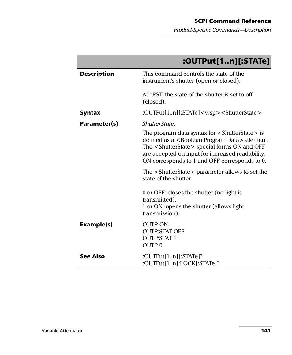 Output[1..n][:state | EXFO IQS-3150 Variable Attenuator for IQS-500/600 User Manual | Page 147 / 161