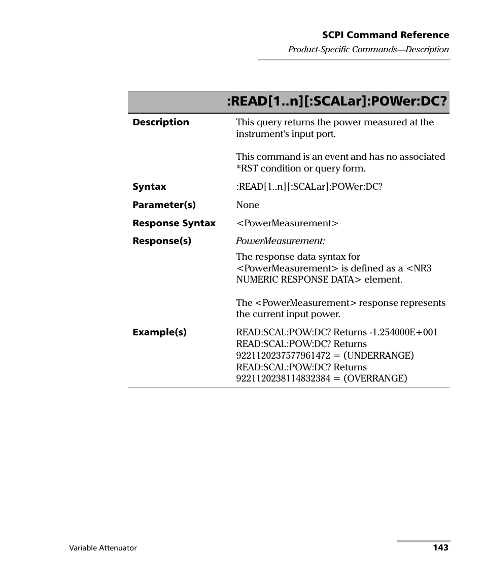 Read[1..n][:scalar]:power:dc | EXFO IQS-3150 Variable Attenuator for IQS-500/600 User Manual | Page 149 / 161