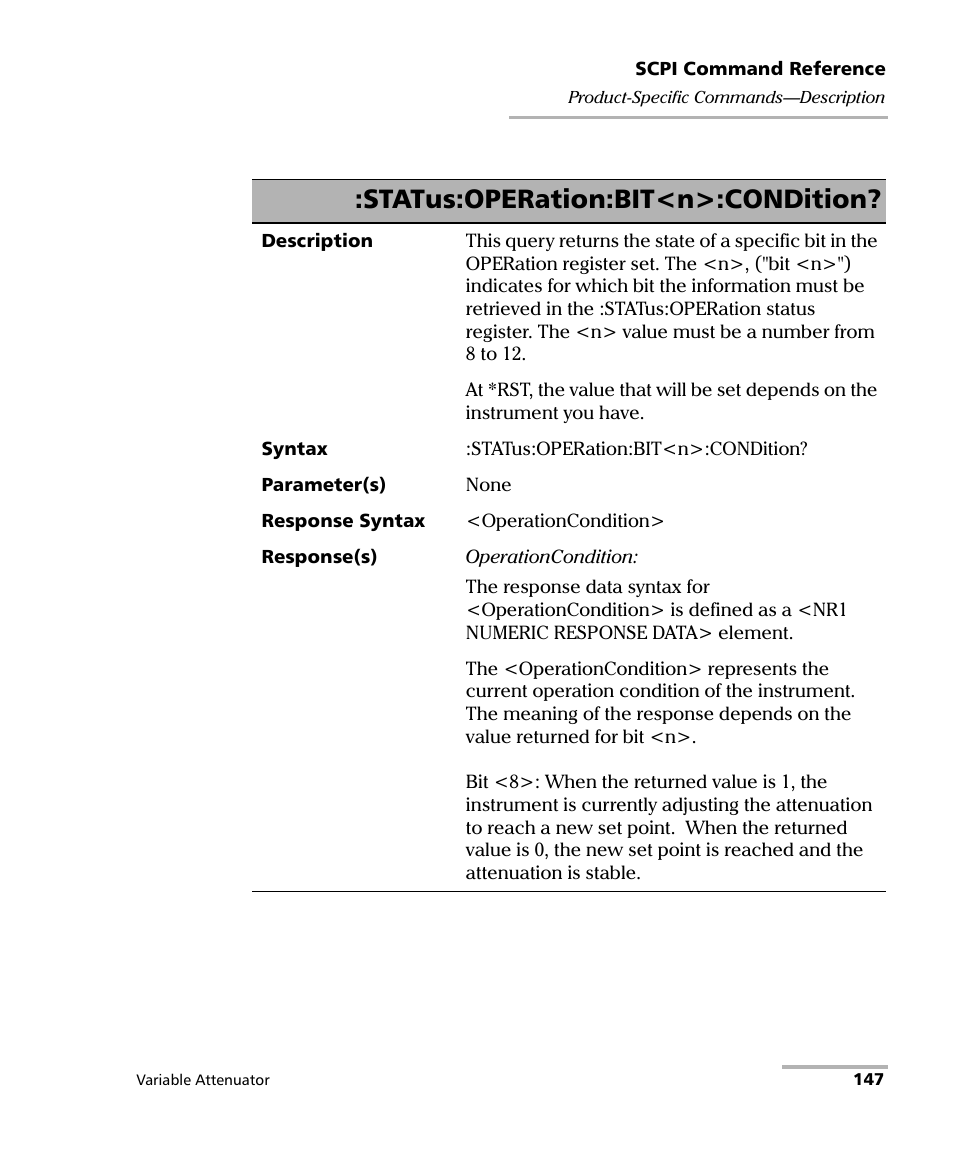 Status:operation:bit<n>:condition | EXFO IQS-3150 Variable Attenuator for IQS-500/600 User Manual | Page 153 / 161