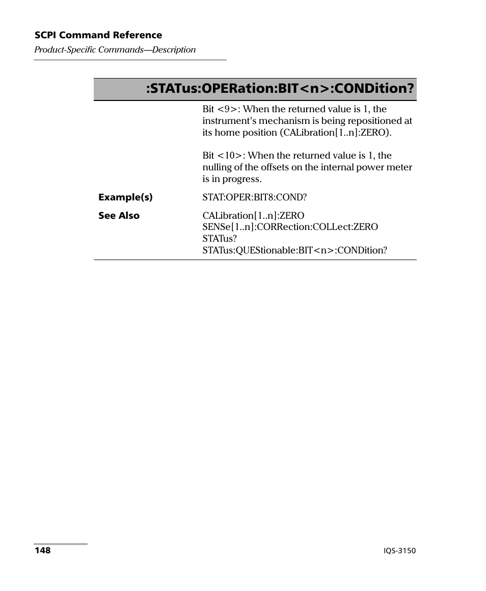 Status:operation:bit<n>:condition | EXFO IQS-3150 Variable Attenuator for IQS-500/600 User Manual | Page 154 / 161