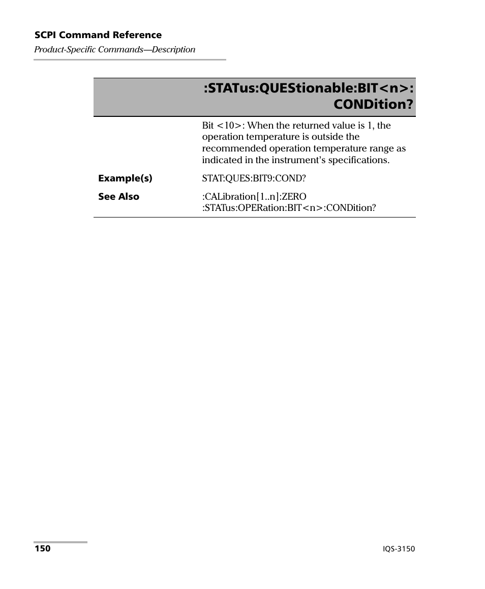 Status:questionable:bit<n>: condition | EXFO IQS-3150 Variable Attenuator for IQS-500/600 User Manual | Page 156 / 161