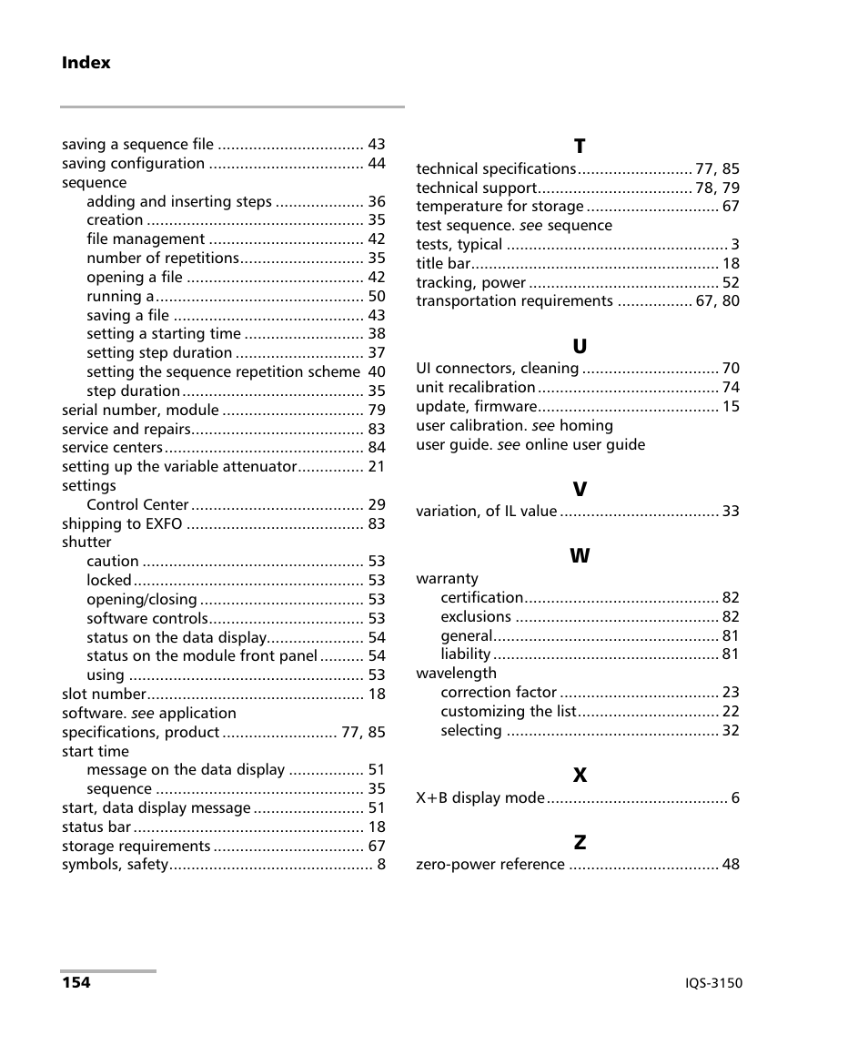 EXFO IQS-3150 Variable Attenuator for IQS-500/600 User Manual | Page 160 / 161
