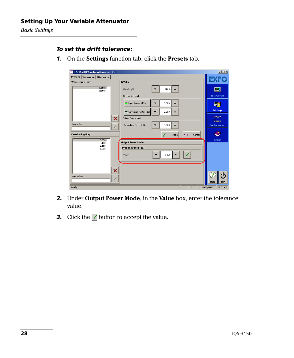 EXFO IQS-3150 Variable Attenuator for IQS-500/600 User Manual | Page 34 / 161