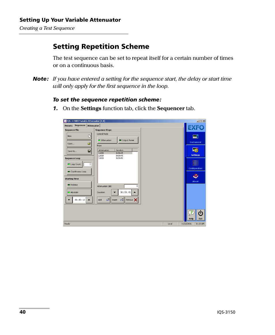 Setting repetition scheme | EXFO IQS-3150 Variable Attenuator for IQS-500/600 User Manual | Page 46 / 161