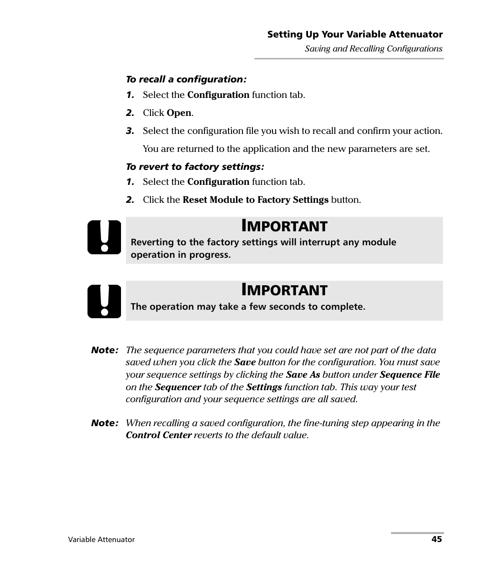 Mportant | EXFO IQS-3150 Variable Attenuator for IQS-500/600 User Manual | Page 51 / 161