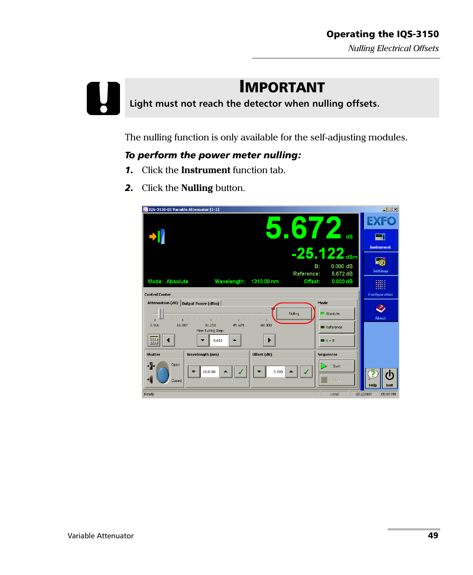 Mportant | EXFO IQS-3150 Variable Attenuator for IQS-500/600 User Manual | Page 55 / 161