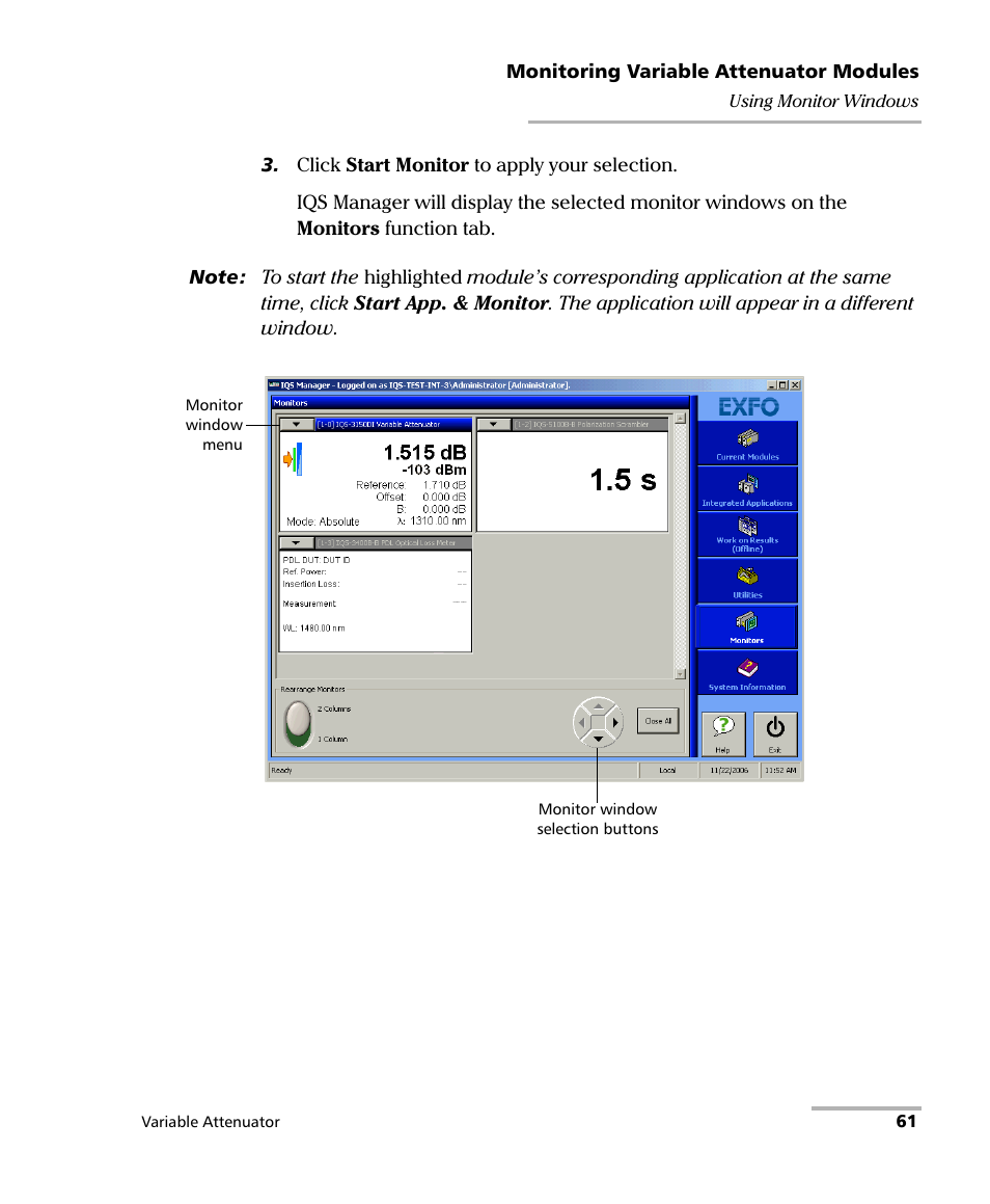 EXFO IQS-3150 Variable Attenuator for IQS-500/600 User Manual | Page 67 / 161