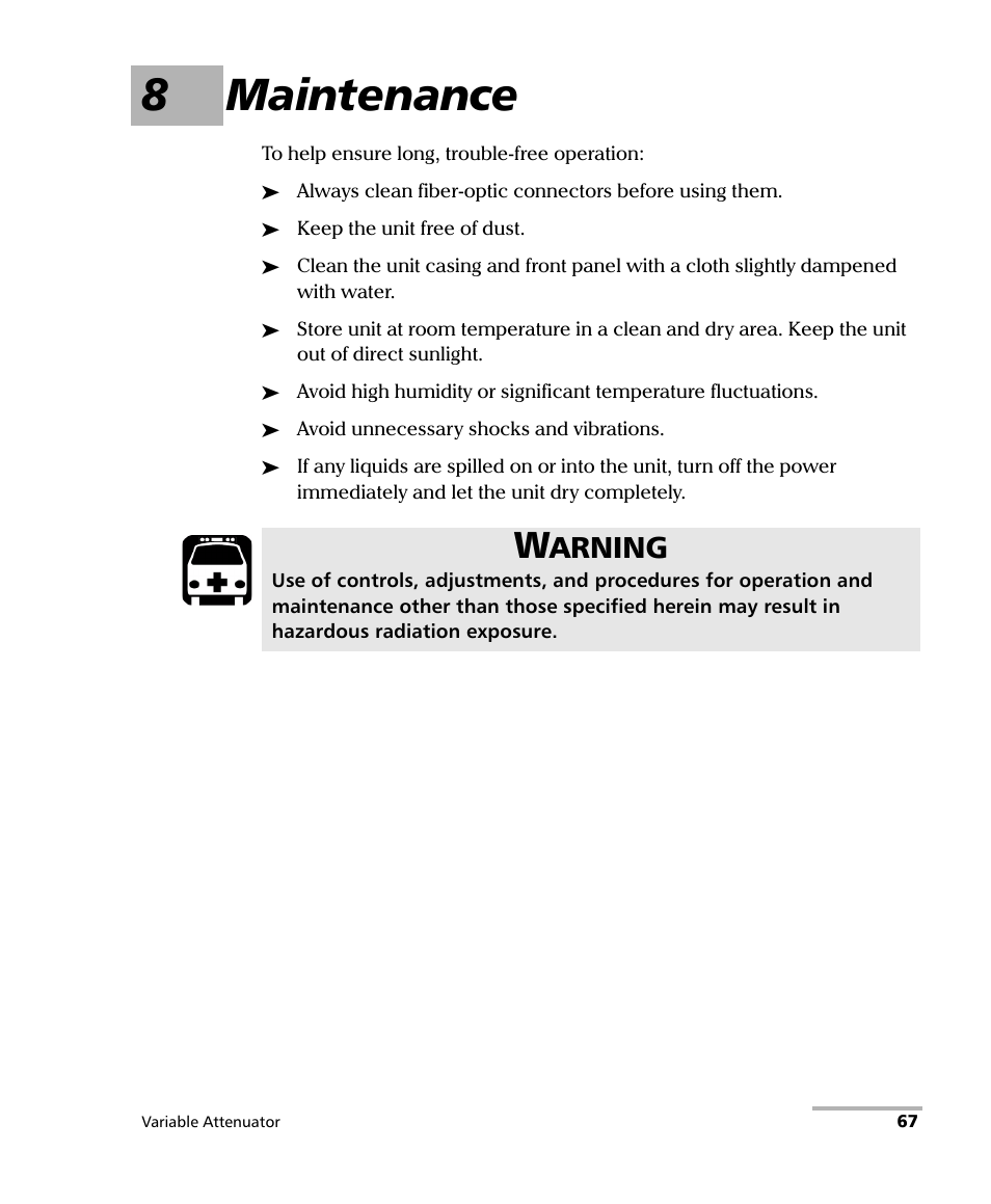 8 maintenance, 8maintenance, Arning | EXFO IQS-3150 Variable Attenuator for IQS-500/600 User Manual | Page 73 / 161