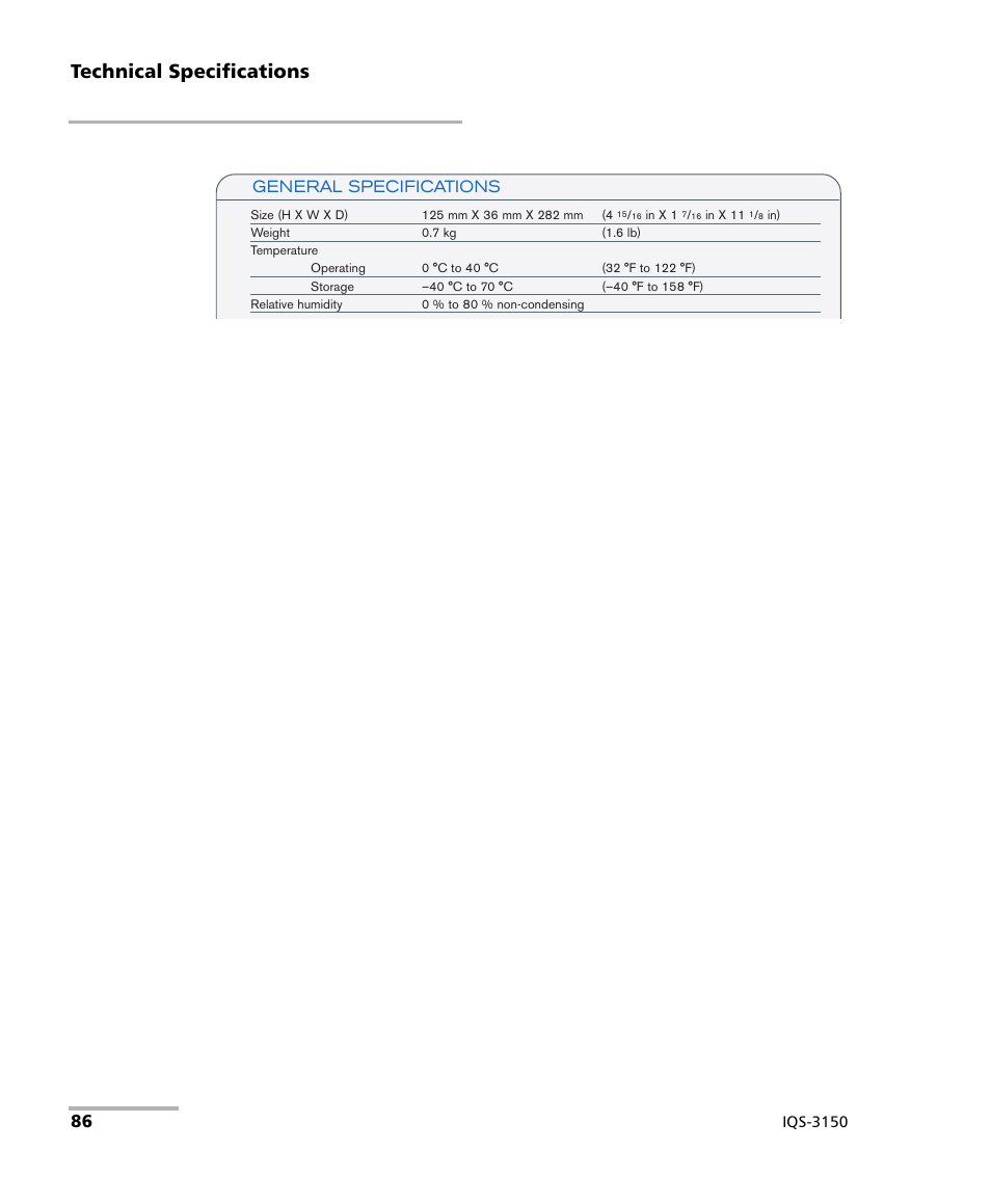 Technical specifications, General specifications | EXFO IQS-3150 Variable Attenuator for IQS-500/600 User Manual | Page 92 / 161