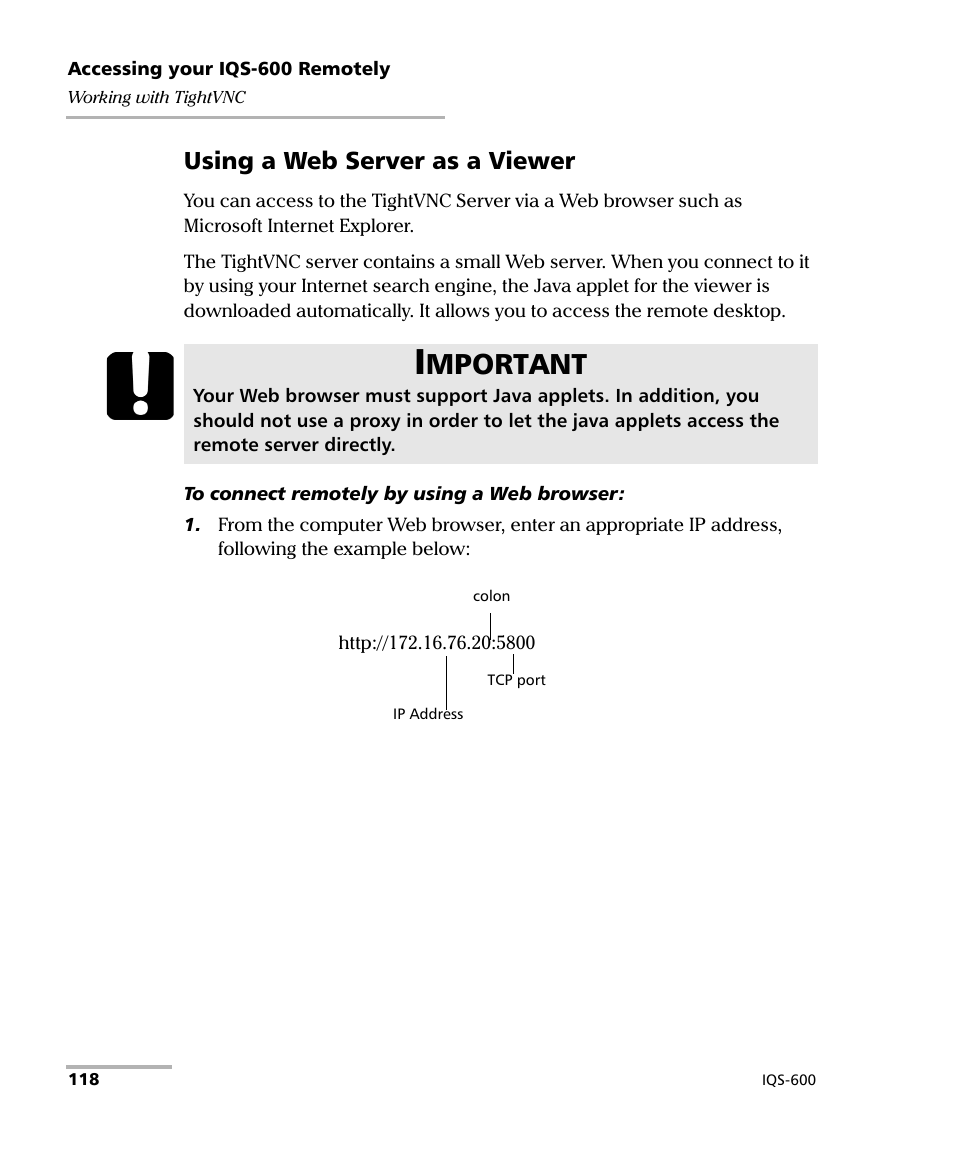Mportant, Using a web server as a viewer | EXFO IQS-600 Integrated Qualification System User Manual | Page 126 / 357