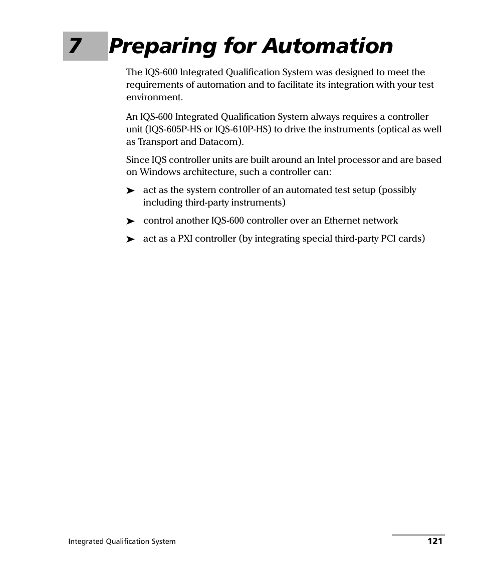 7 preparing for automation, 7preparing for automation | EXFO IQS-600 Integrated Qualification System User Manual | Page 129 / 357