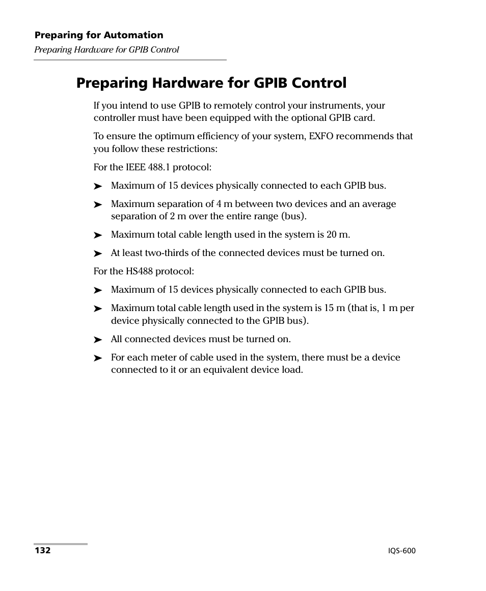 Preparing hardware for gpib control | EXFO IQS-600 Integrated Qualification System User Manual | Page 140 / 357