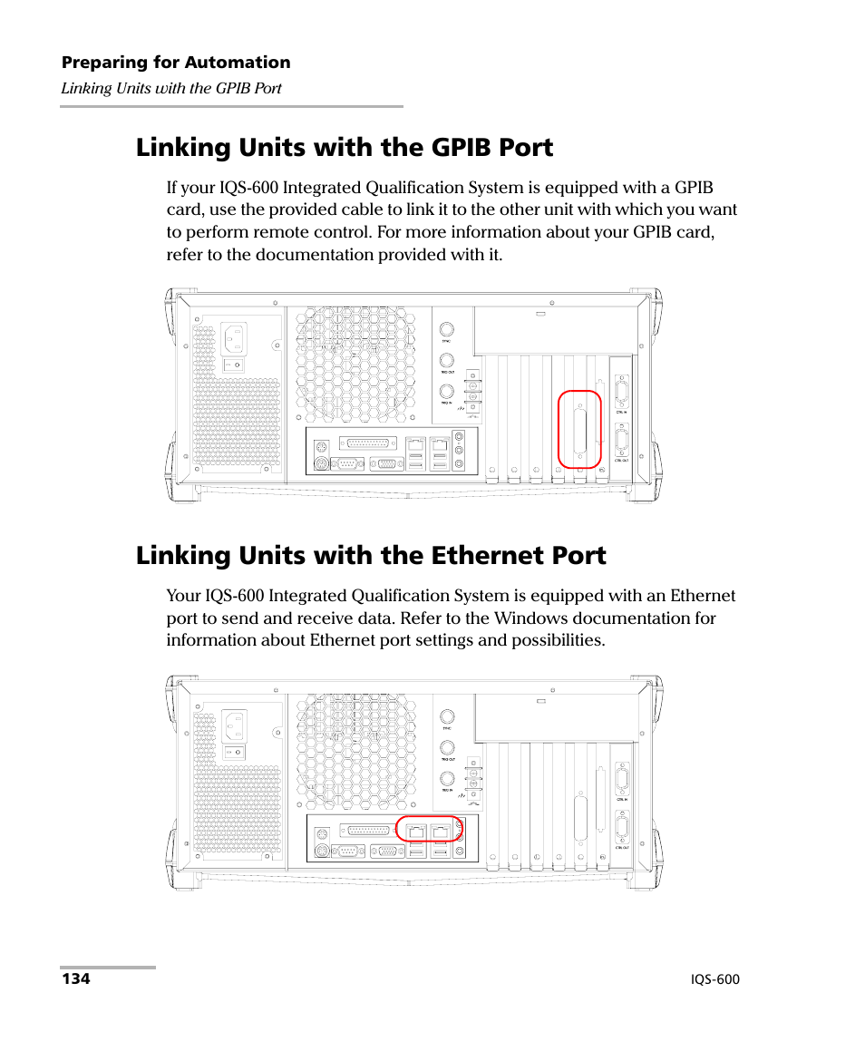 Linking units with the gpib port, Linking units with the ethernet port | EXFO IQS-600 Integrated Qualification System User Manual | Page 142 / 357