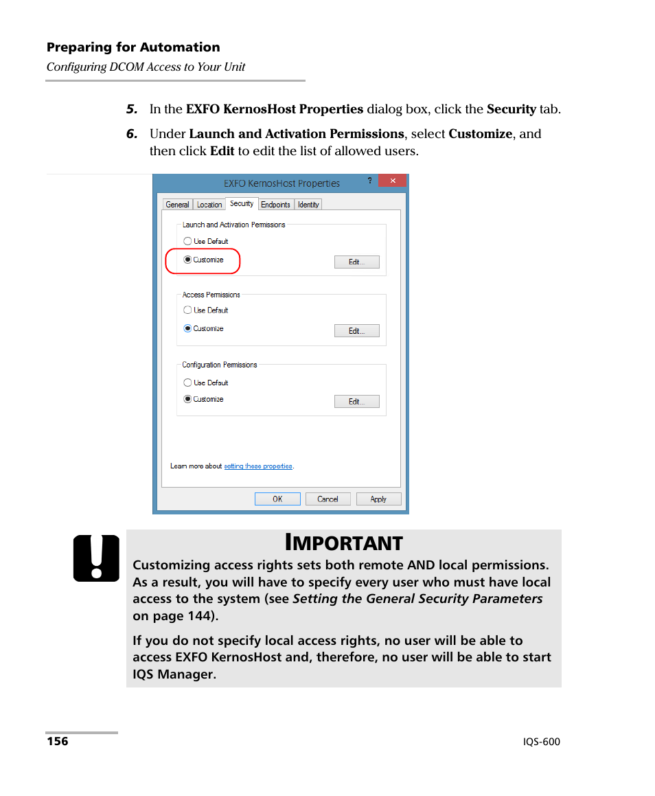 Mportant | EXFO IQS-600 Integrated Qualification System User Manual | Page 164 / 357
