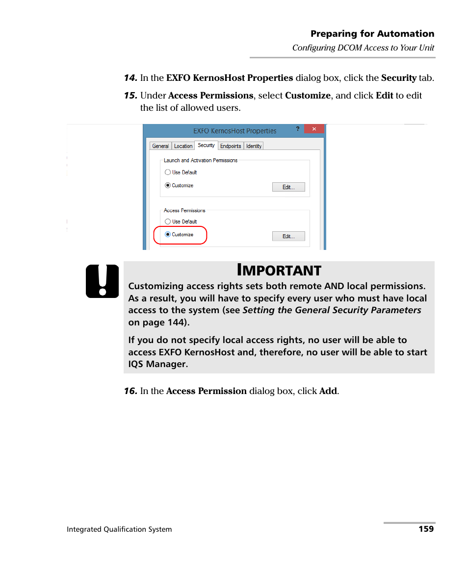 Mportant | EXFO IQS-600 Integrated Qualification System User Manual | Page 167 / 357