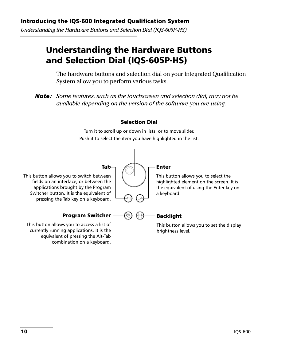 Understanding the hardware buttons, And selection dial (iqs-605p-hs), Understanding the hardware buttons and | EXFO IQS-600 Integrated Qualification System User Manual | Page 18 / 357