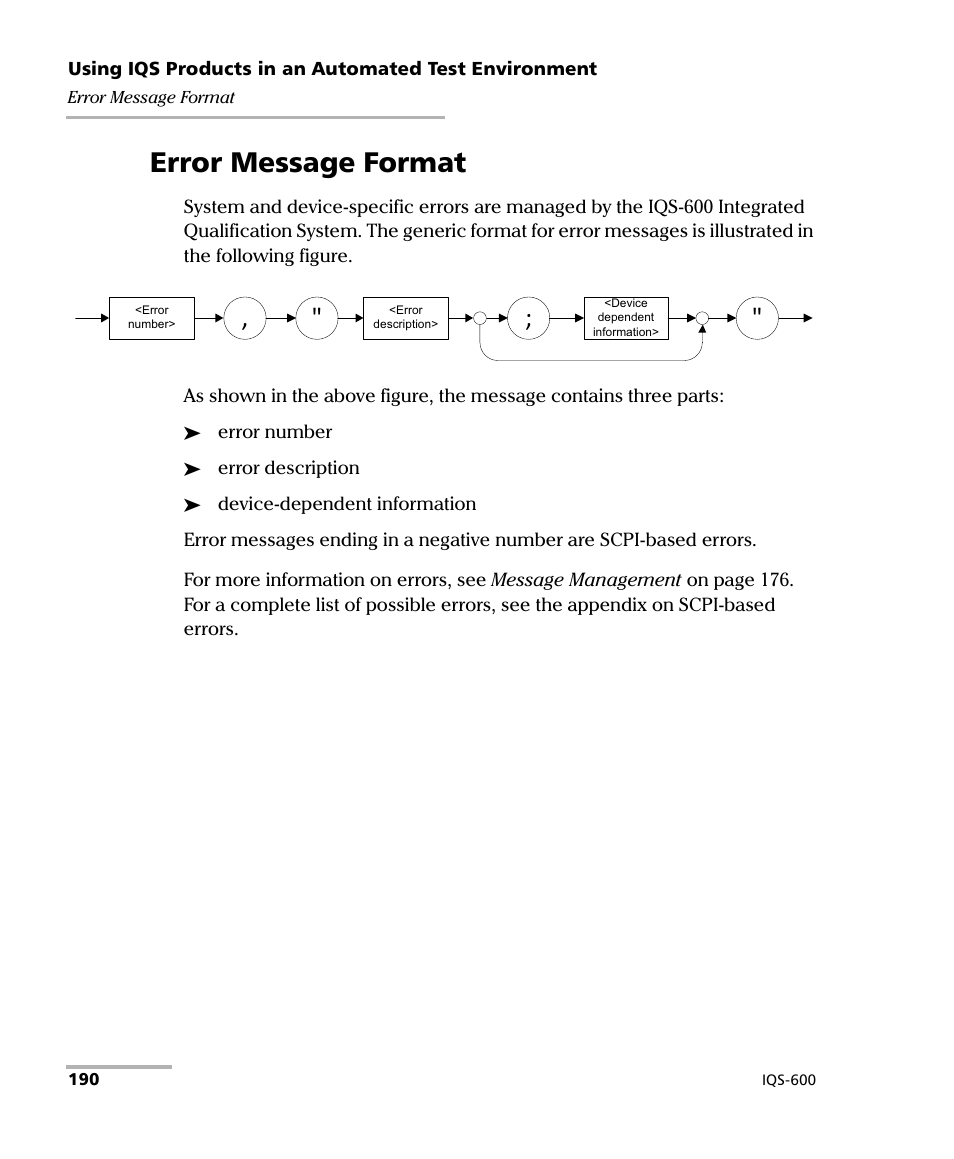 Error message format | EXFO IQS-600 Integrated Qualification System User Manual | Page 198 / 357