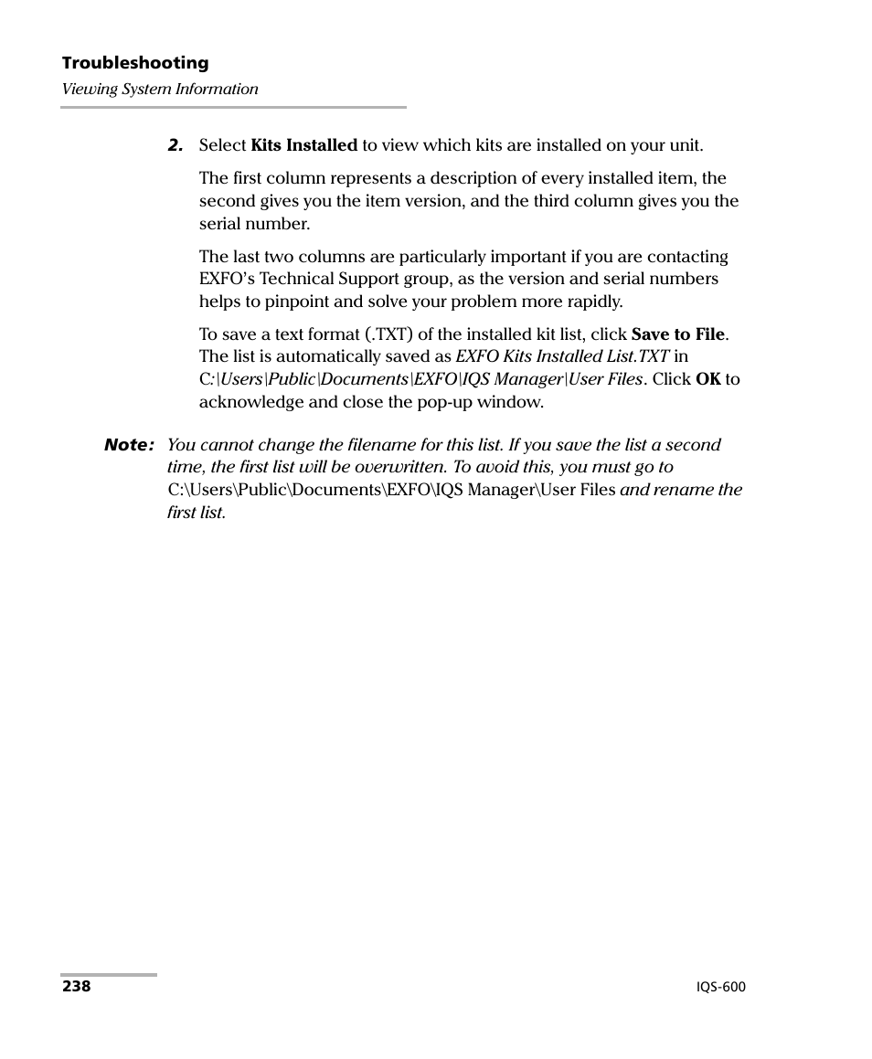 EXFO IQS-600 Integrated Qualification System User Manual | Page 246 / 357