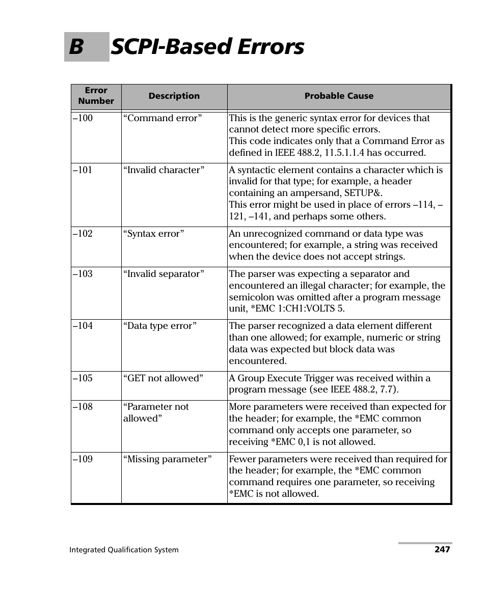 B scpi-based errors | EXFO IQS-600 Integrated Qualification System User Manual | Page 255 / 357