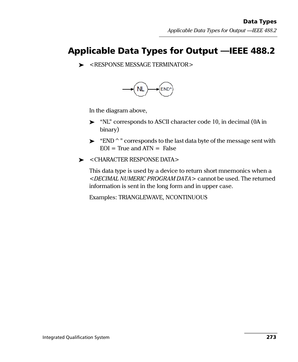 Applicable data types for output —ieee 488.2 | EXFO IQS-600 Integrated Qualification System User Manual | Page 281 / 357