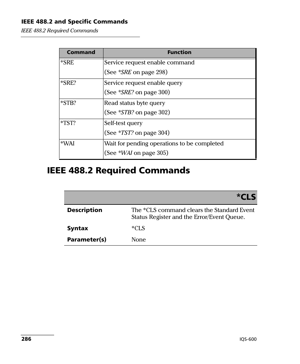 Ieee 488.2 required commands | EXFO IQS-600 Integrated Qualification System User Manual | Page 294 / 357