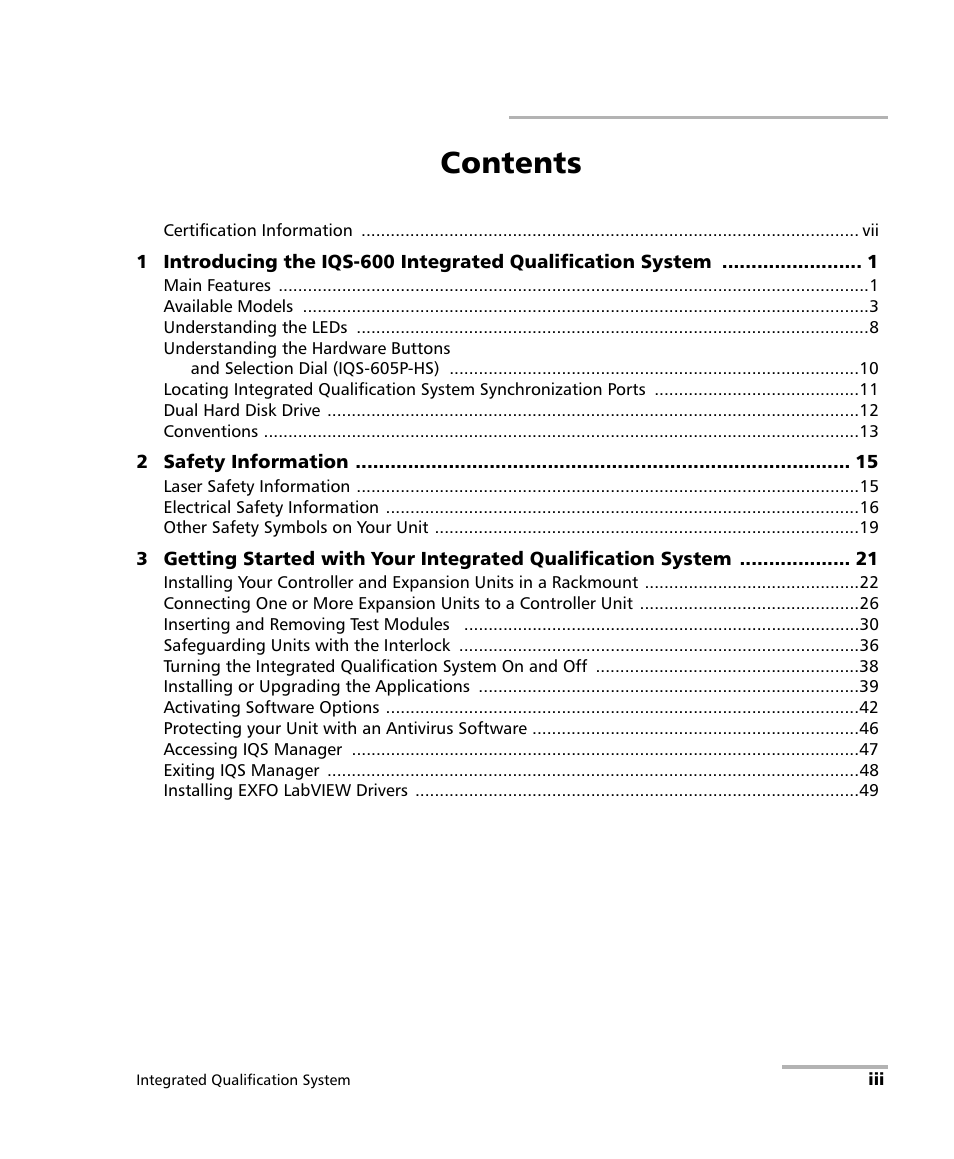 EXFO IQS-600 Integrated Qualification System User Manual | Page 3 / 357