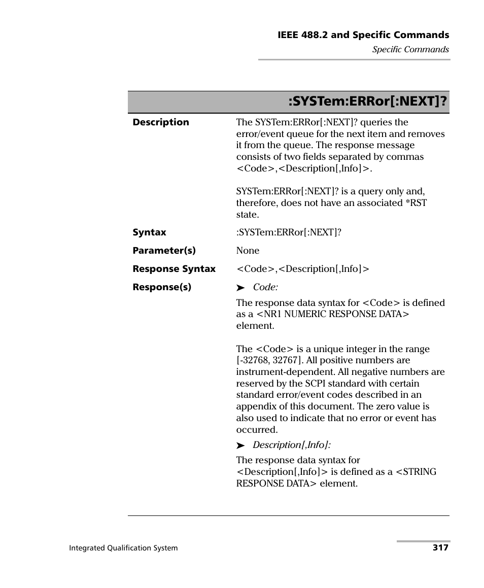 System:error[:next | EXFO IQS-600 Integrated Qualification System User Manual | Page 325 / 357