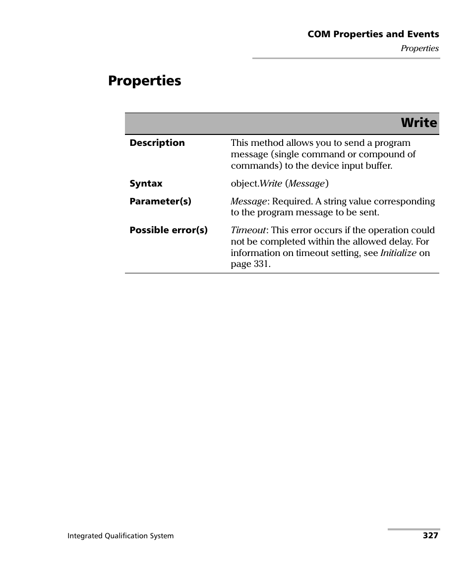 Properties, Write | EXFO IQS-600 Integrated Qualification System User Manual | Page 335 / 357