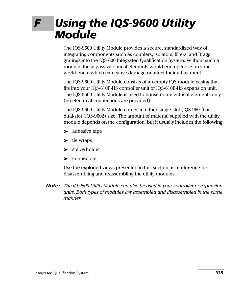 F using the iqs-9600 utility module, Fusing the iqs-9600 utility module | EXFO IQS-600 Integrated Qualification System User Manual | Page 343 / 357