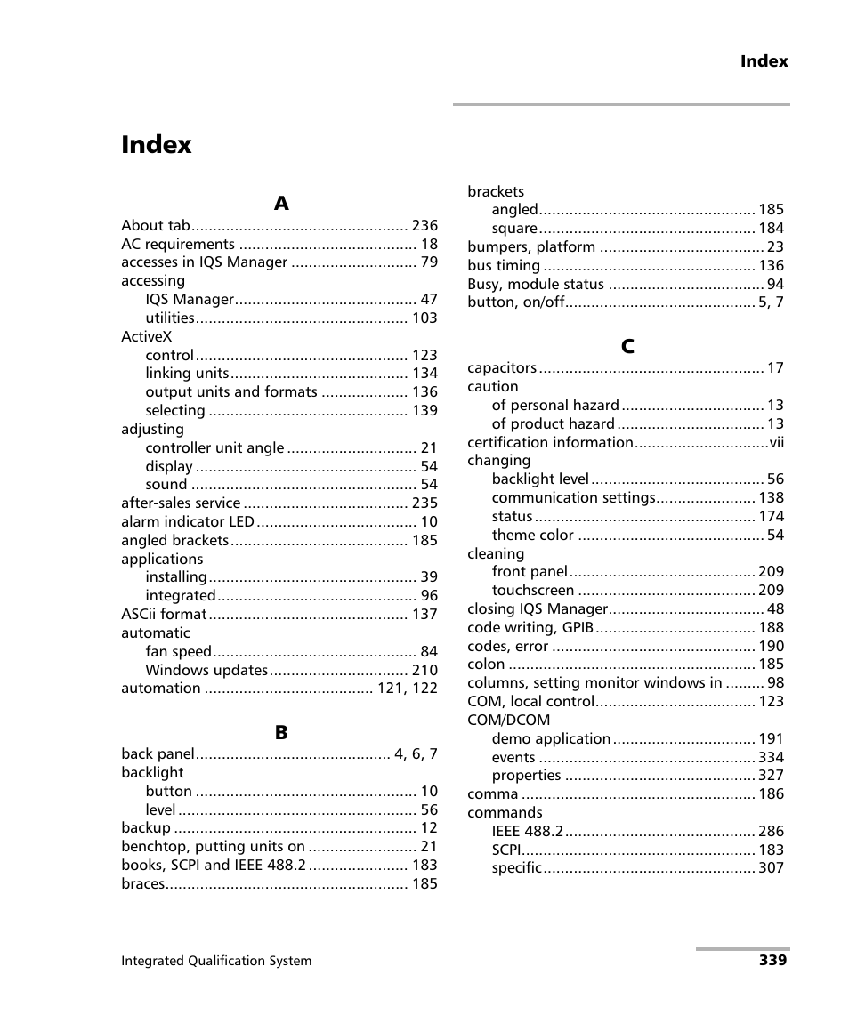 Index | EXFO IQS-600 Integrated Qualification System User Manual | Page 347 / 357