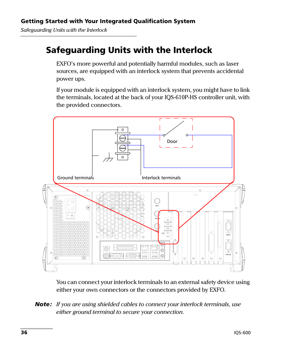 Safeguarding units with the interlock | EXFO IQS-600 Integrated Qualification System User Manual | Page 44 / 357