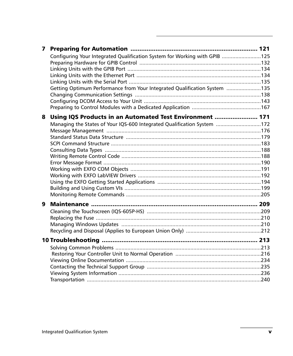EXFO IQS-600 Integrated Qualification System User Manual | Page 5 / 357