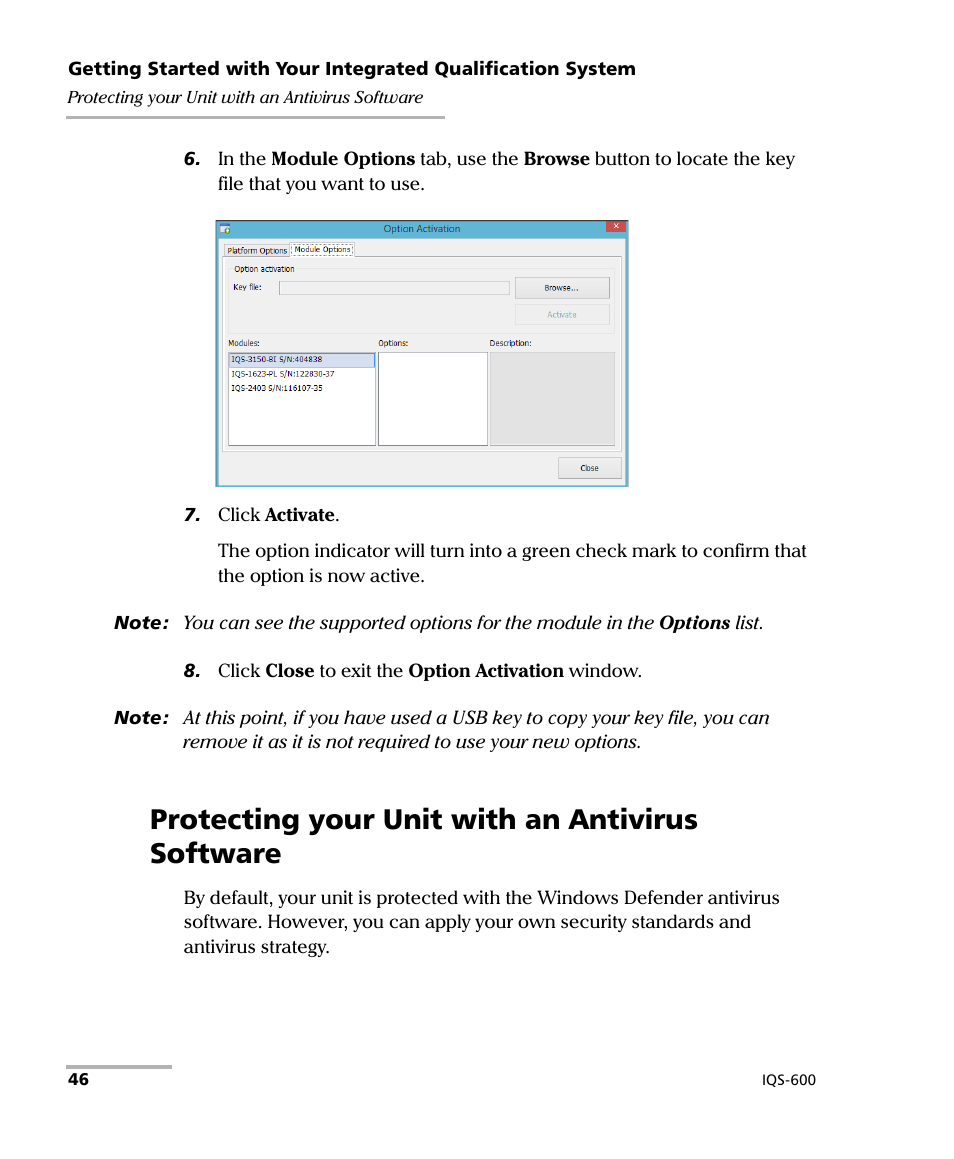 Protecting your unit with an antivirus software | EXFO IQS-600 Integrated Qualification System User Manual | Page 54 / 357