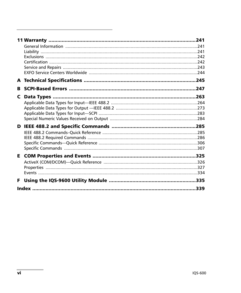 EXFO IQS-600 Integrated Qualification System User Manual | Page 6 / 357