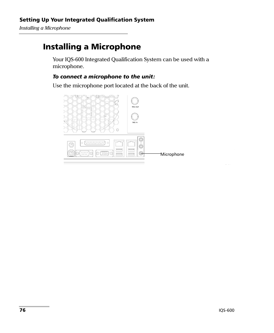 Installing a microphone | EXFO IQS-600 Integrated Qualification System User Manual | Page 84 / 357
