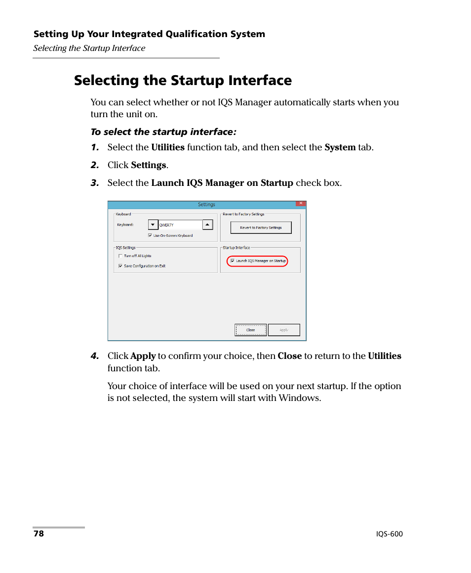 Selecting the startup interface | EXFO IQS-600 Integrated Qualification System User Manual | Page 86 / 357