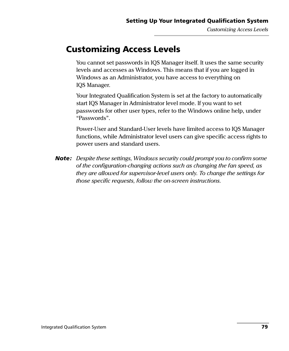 Customizing access levels | EXFO IQS-600 Integrated Qualification System User Manual | Page 87 / 357