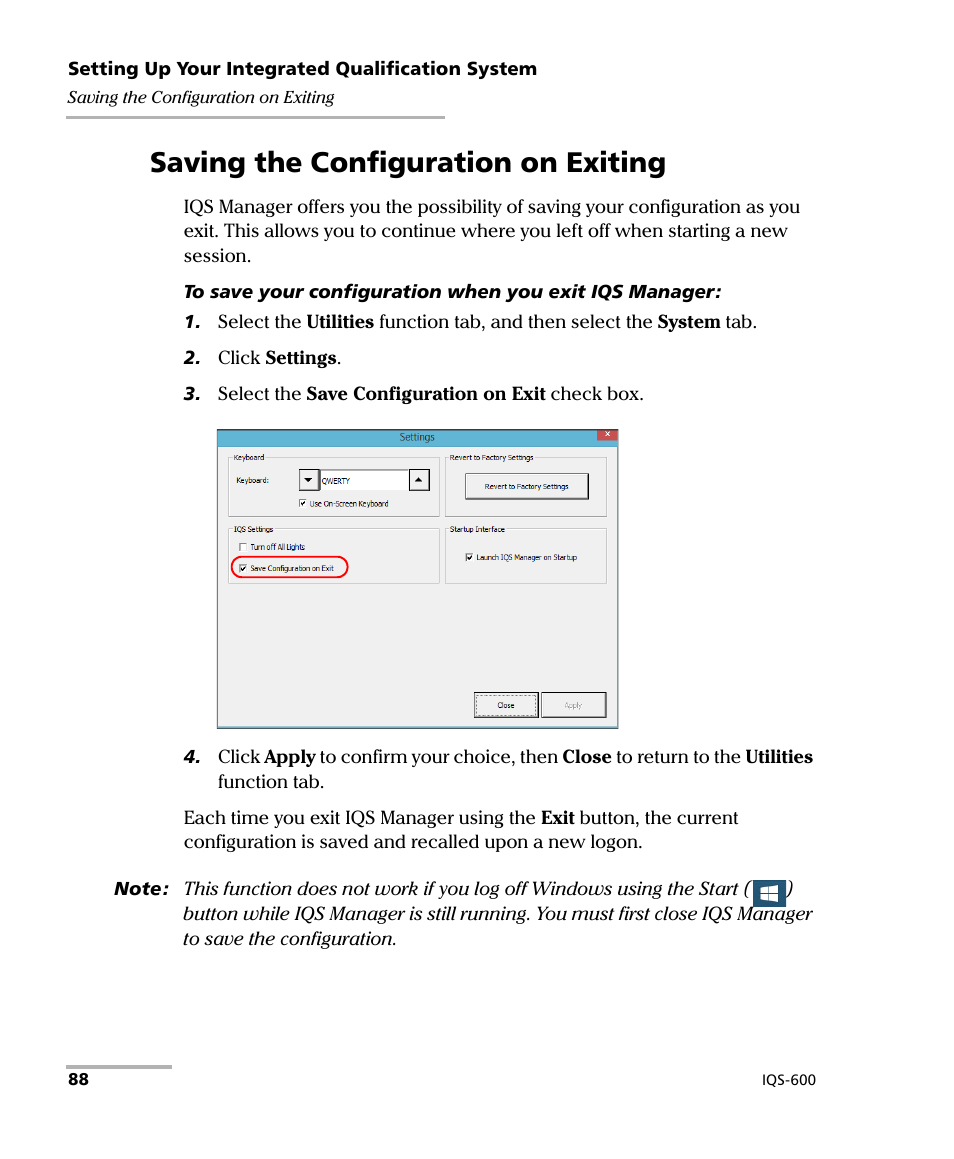 Saving the configuration on exiting | EXFO IQS-600 Integrated Qualification System User Manual | Page 96 / 357