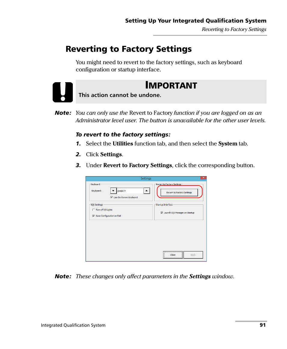 Reverting to factory settings, Mportant | EXFO IQS-600 Integrated Qualification System User Manual | Page 99 / 357