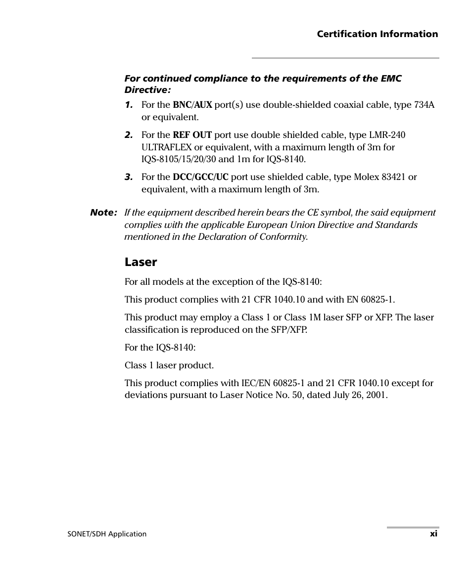 Laser | EXFO IQS-8100 Series Transport Blazer for IQS-600 User Manual | Page 11 / 719