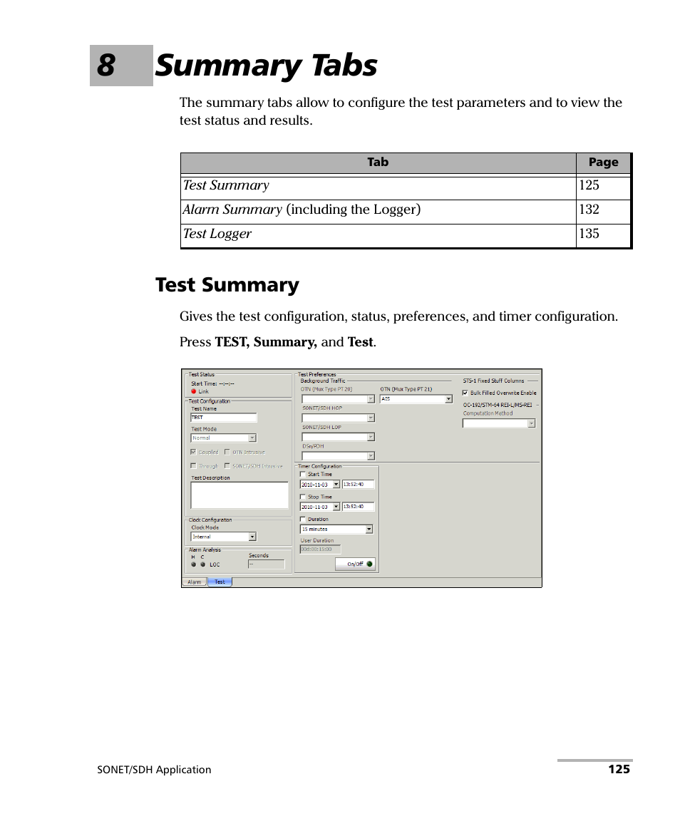 8 summary tabs, Test summary, Summary | 8summary tabs | EXFO IQS-8100 Series Transport Blazer for IQS-600 User Manual | Page 139 / 719