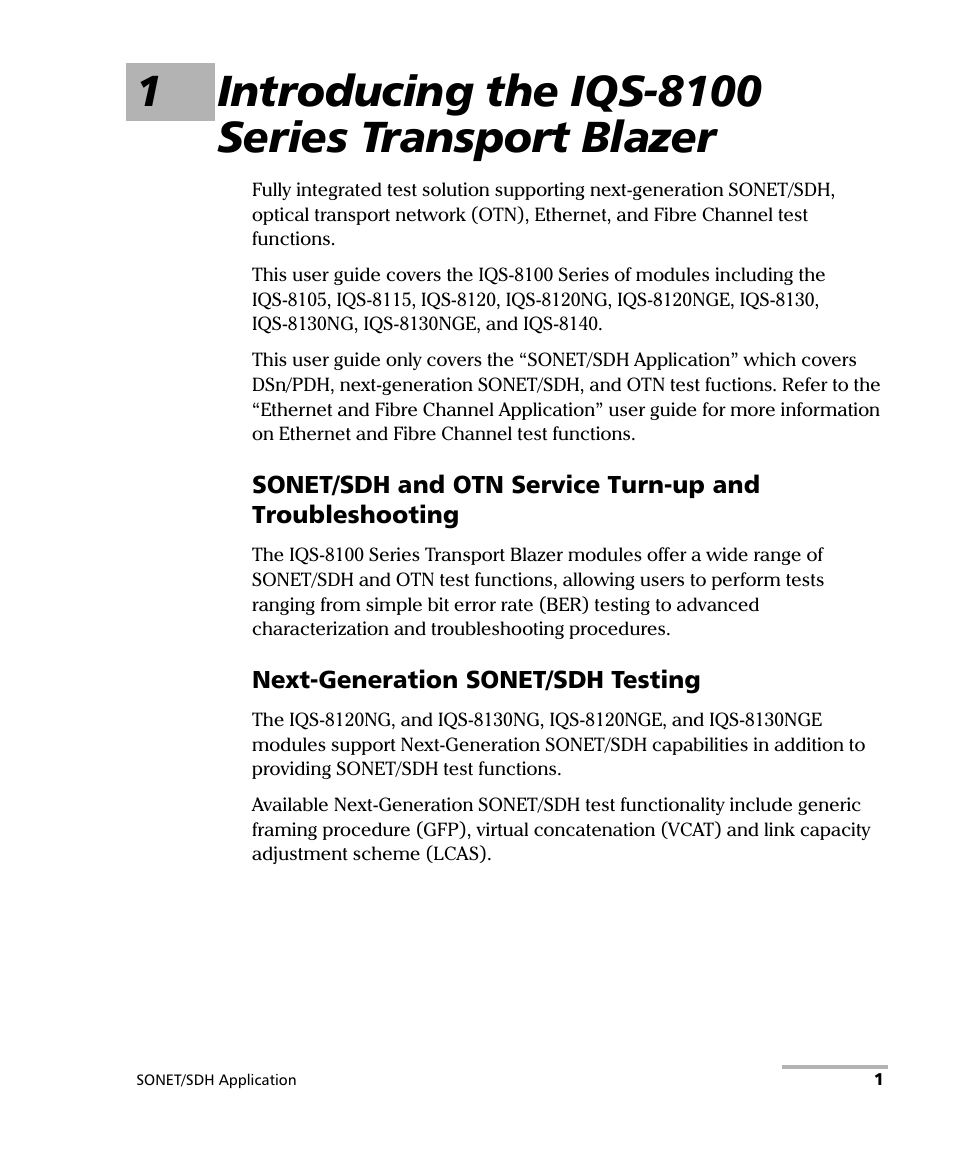 1 introducing the iqs-8100 series transport blazer | EXFO IQS-8100 Series Transport Blazer for IQS-600 User Manual | Page 15 / 719