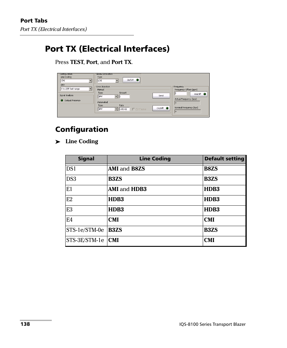 Port tx (electrical interfaces), Configuration | EXFO IQS-8100 Series Transport Blazer for IQS-600 User Manual | Page 152 / 719