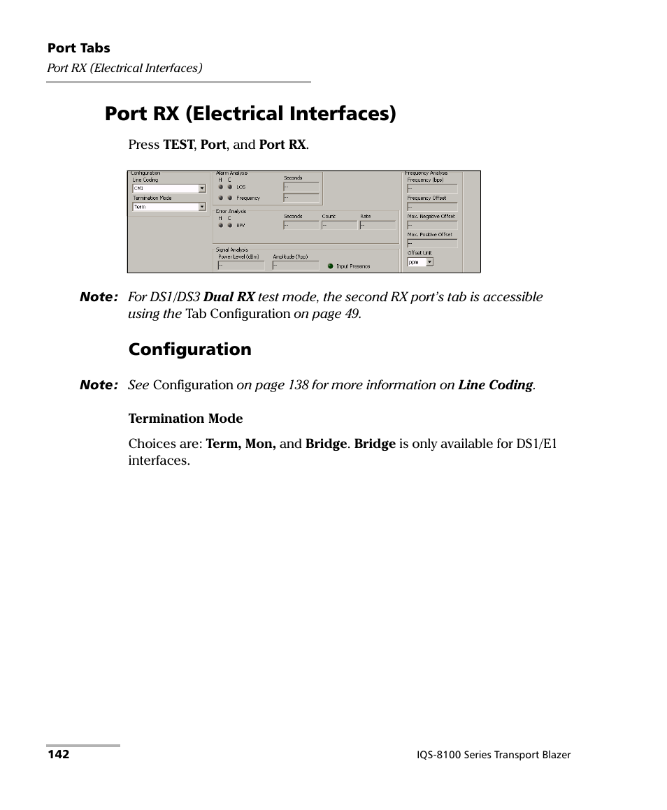 Port rx (electrical interfaces), Configuration | EXFO IQS-8100 Series Transport Blazer for IQS-600 User Manual | Page 156 / 719