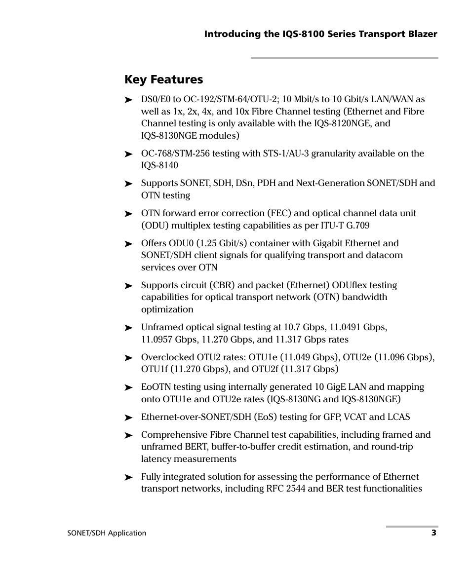 Key features | EXFO IQS-8100 Series Transport Blazer for IQS-600 User Manual | Page 17 / 719