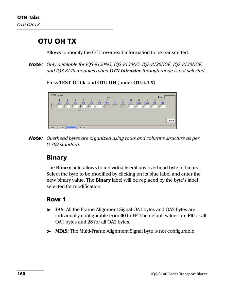 Otu oh tx, Binary, Row 1 | EXFO IQS-8100 Series Transport Blazer for IQS-600 User Manual | Page 174 / 719